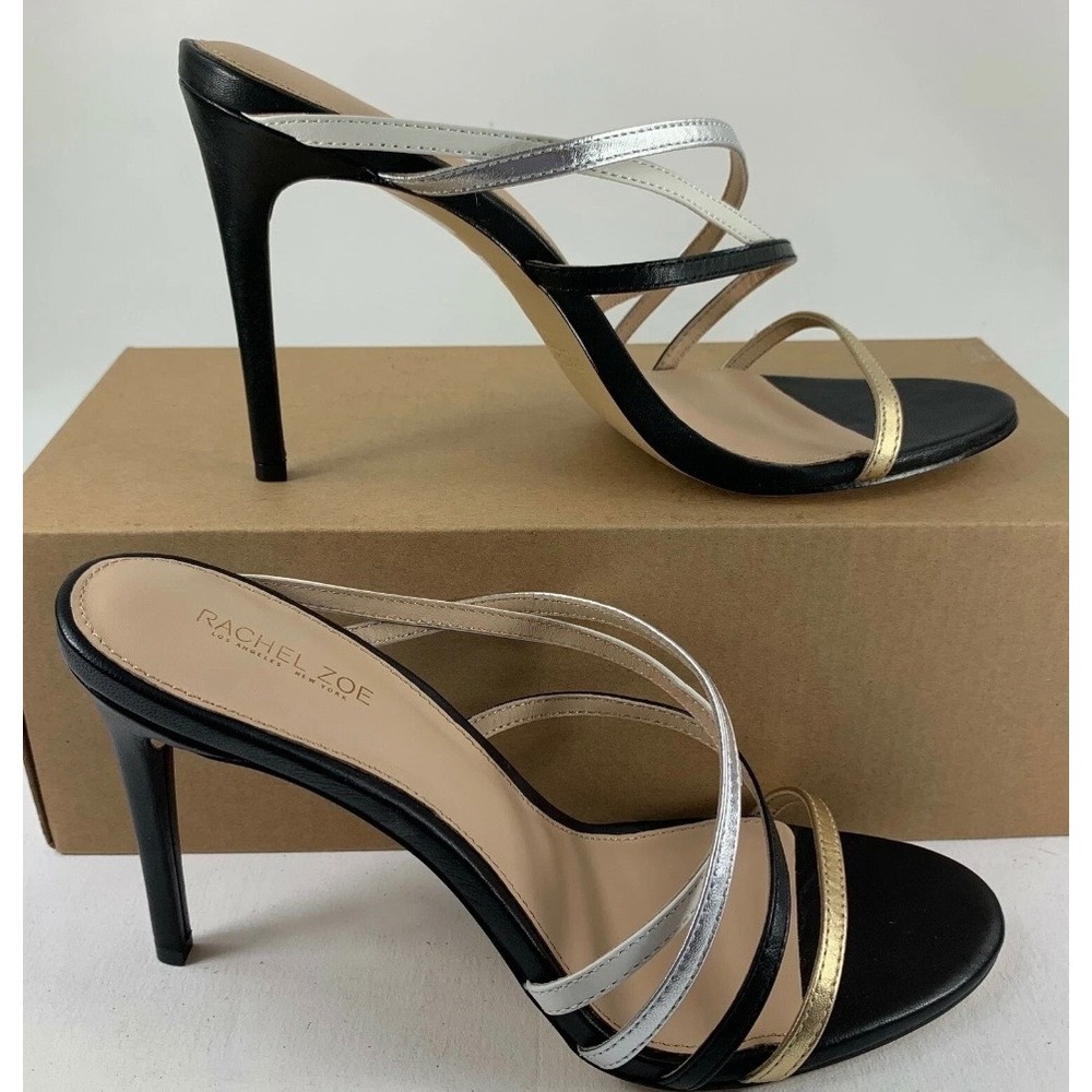 Rachel Zoe Womens Strappy Metallic Stiletto Sandals Black Gold Silver SP19F24133